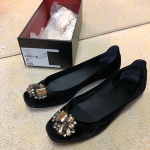 Black velvet flats with rhinestones